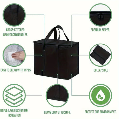 XL/Large Insulated Cooler Bag — Keep Food Hot & Cold for Hours, Grocery Tote, Pizza Warmer, Lightweight & Durable with Zipper