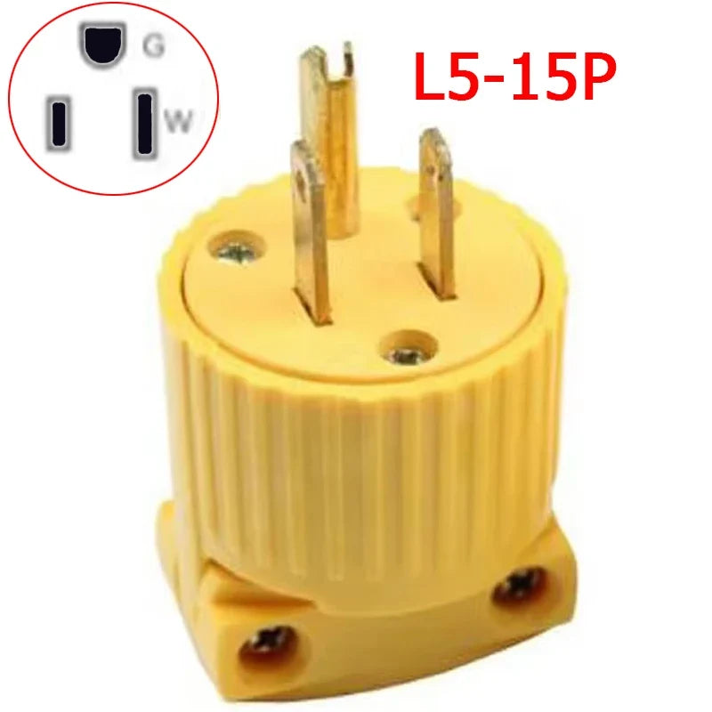US Industrial Locking Power Plug - 15A L5-15 and L6-15 Male Female 3-Pole Wiring Connector Socket Type B Yellow