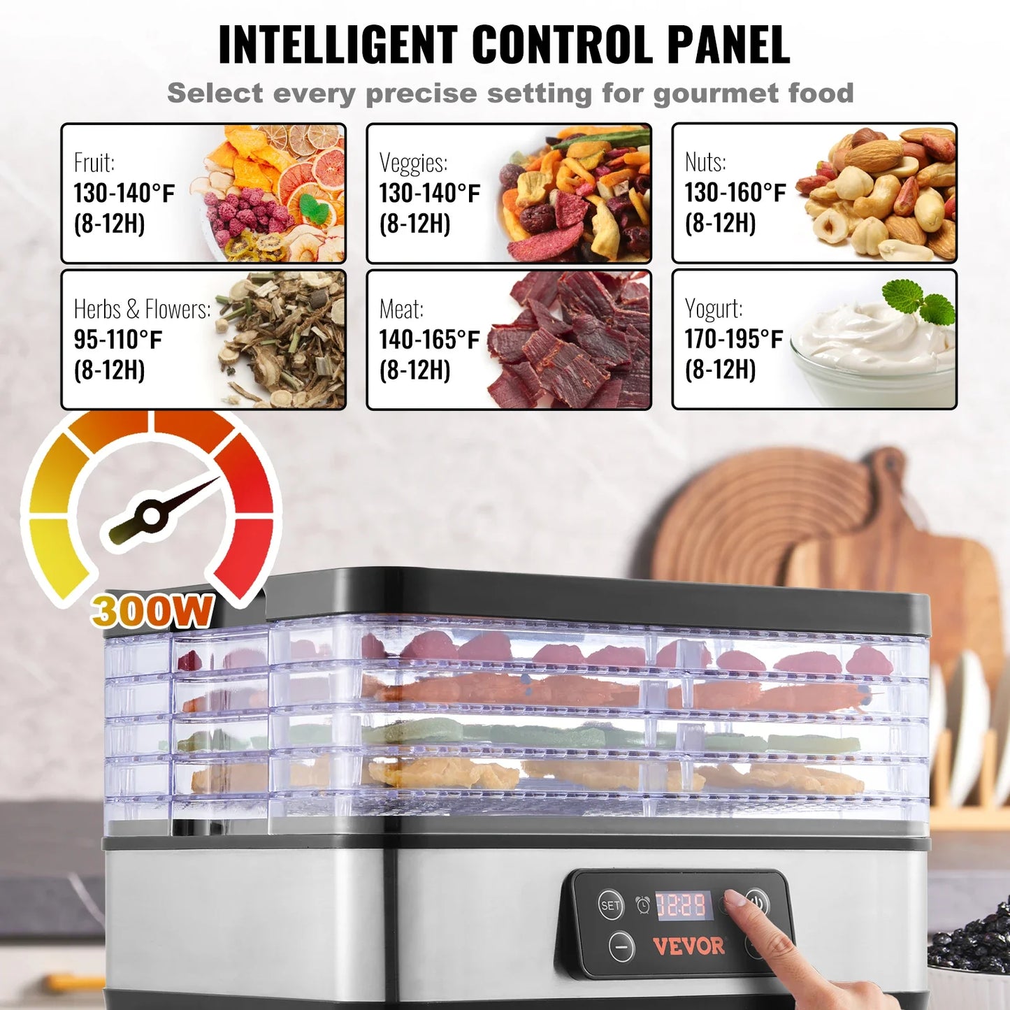 SucceBuy 5-Tray Electric Food Dehydrator – 300W Stainless Steel Dryer with Digital Timer & Adjustable Temperature