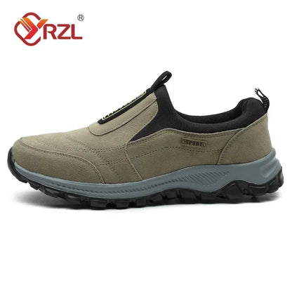 YRZL Men’s Hiking Sneakers - Breathable Suede Leather Slip-On Shoes with Anti-Skid Outdoor Walking Comfort