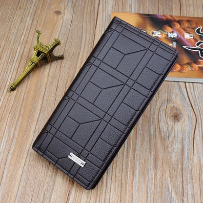 Men's Embossed Long Wallet with Money Clip – Large Capacity Soft Vertical Bifold Wallet