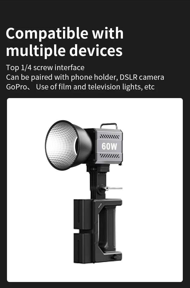 60W COB Video Light - CRI≥90, TLCI≥97, Dual Color Temperature 2700K-6500K, Portable Mini Bowens Live Lighting