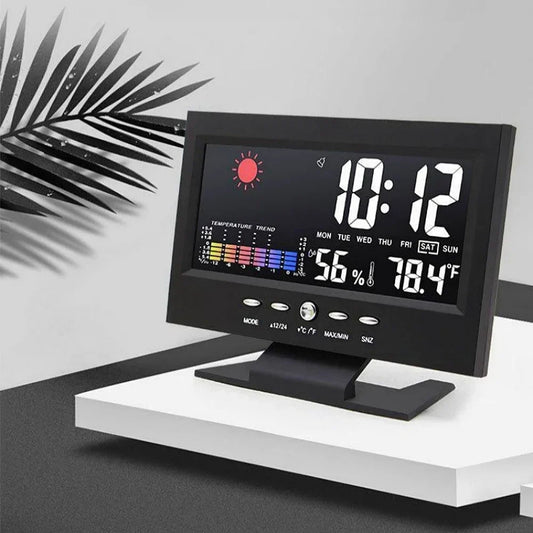 Voice Control Digital Weather Clock - Backlight Electronic Clock with Temperature, Humidity, Date, Week & Weather Forecast Display