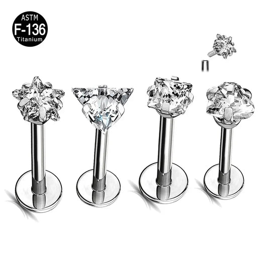 G23 Titanium Labret Piercing Studs - Triangle Zircon Lip Ear Cartilage Tragus Helix Body Jewelry Earrings