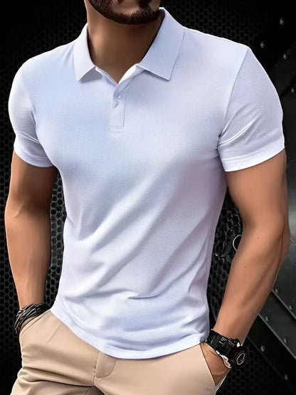 Men's Short Sleeve Polo Shirt - Solid Color Breathable Casual Oversized Summer Splice Top