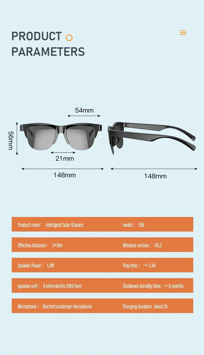 Smart Bluetooth V5.3 Sunglasses with HIFI Headphones – Outdoor Sports UV Glasses for Men & Women