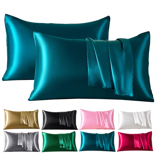 2PCS Satin Pillowcase Set - Soft Smooth Cooling Pillow Covers for Skin & Hair Care