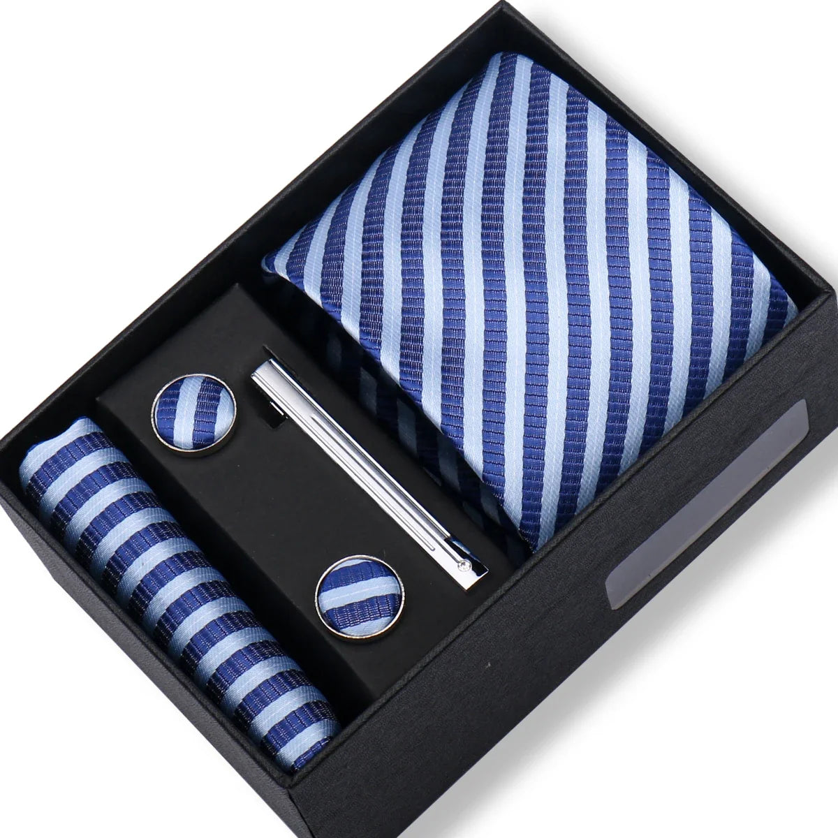 Men’s Green Business Tie Set - Premium Necktie with Hanky, Cufflinks & Tie Clip Gift Box for Wedding Formal Wear