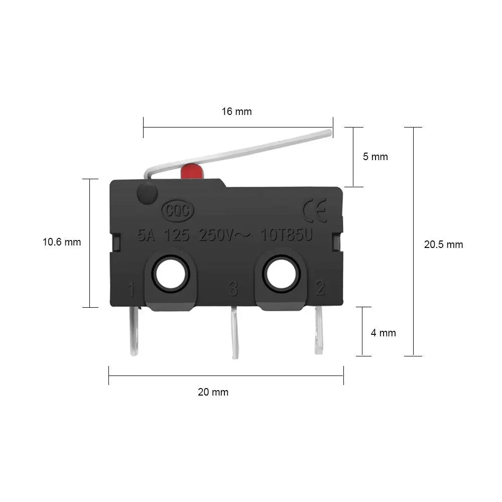 5Pcs Mini Micro Limit Switch - 5A 125/250V AC SPDT with Short Lever Arm & Snap Action Button