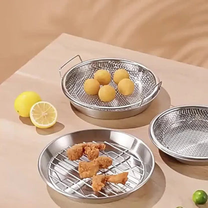 Heavy Duty Stainless Steel Frying Rack with Tray - Foldable Oil Draining Mesh Basket Dishwasher Safe