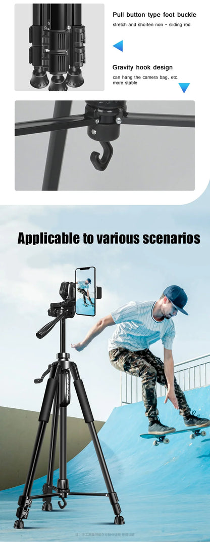 55" Aluminum Travel Tripod – 140CM Tall Stand with Quick Release Plate & Pan Head for Phone, Canon, Nikon, DSLR, SLR Cameras