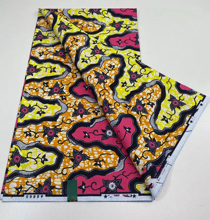 African Real Print Ankara Wax Fabric - Soft 100% Cotton Pagne 6 Yards