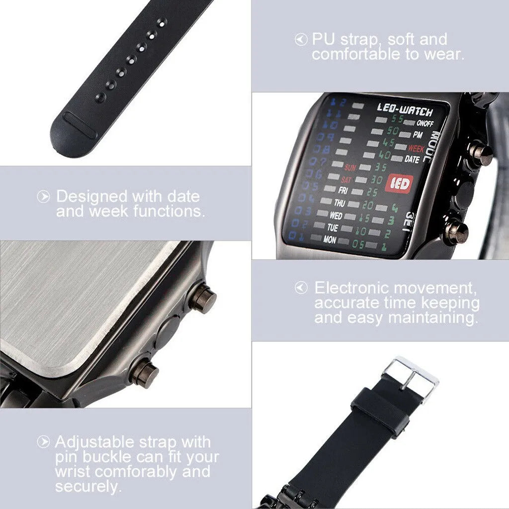 Men’s LED Crab-Style Watch — Creative Luminous Binary Electronic Waterproof Multi-Function Wristwatch