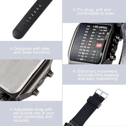 Men’s LED Crab-Style Watch — Creative Luminous Binary Electronic Waterproof Multi-Function Wristwatch