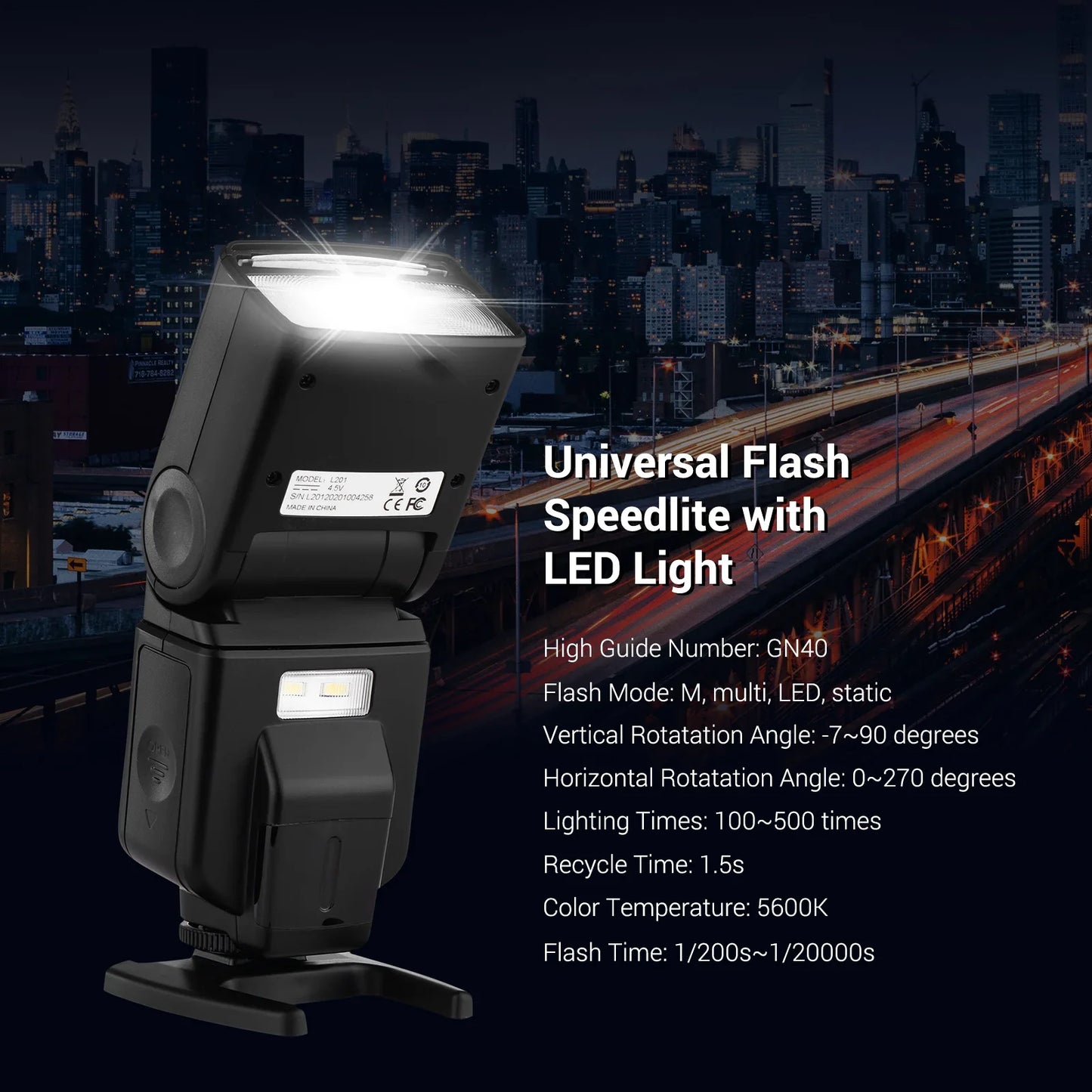 Andoer GN40 Flash Speedlite – Adjustable LED Fill Light with Bracket, On-Camera Flash for Canon & Nikon DSLR Cameras