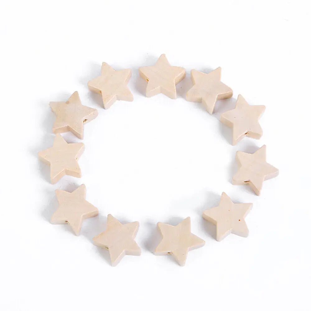 50pcs Natural Wooden Star Beads – Unfinished DIY Wood Beads for Handmade Jewelry Making & Craft Accessories