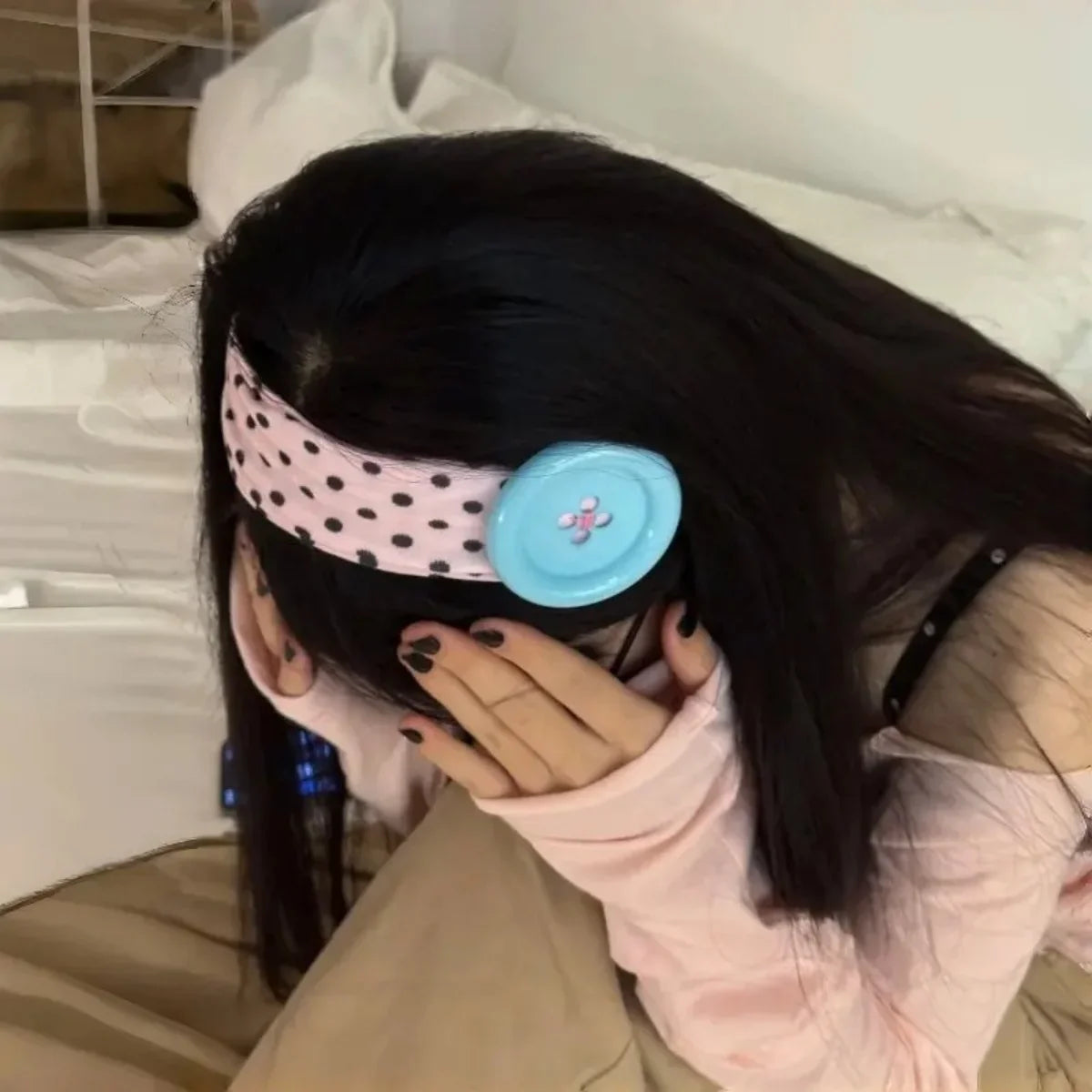 Retro Polka Dot Button Headband - Y2K French Style Cute Sweet Hair Accessory