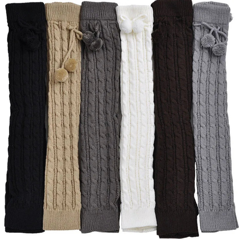 Women’s Winter Knitted Leg Warmers - Cozy Crochet Boot Socks with Hairball Fashion Style