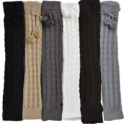 Women’s Winter Knitted Leg Warmers - Cozy Crochet Boot Socks with Hairball Fashion Style