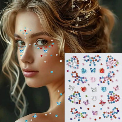3D Holographic Teardrop Rhinestone Stickers - Self-Adhesive Crystal Diamond Face, Eye & Hair Decoration Tattoos
