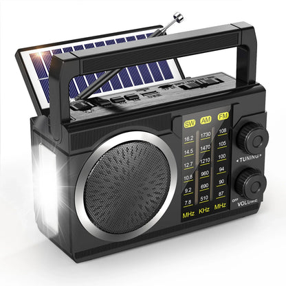 J-02S Portable AM/FM/SW Radio – Dual Antenna Solar Rechargeable 1800mAh Battery, Bluetooth Music Player for Outdoor Emergency Use