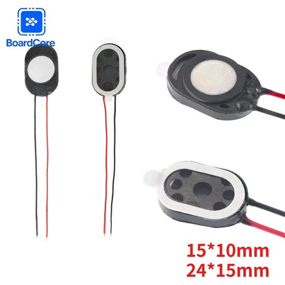 5-Piece Mini Speaker Set - 1W 8Ω Oval Loudspeakers with Wire for Arduino, 15×10mm & 24×15mm Sizes