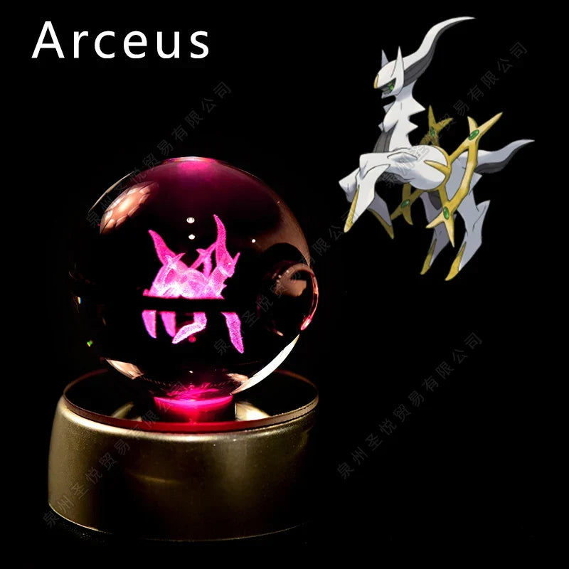 Pokémon Crystal Ball Night Light - 3D Pikachu Gengar Mewtwo Glass Lamp Statue Kids Birthday Gift