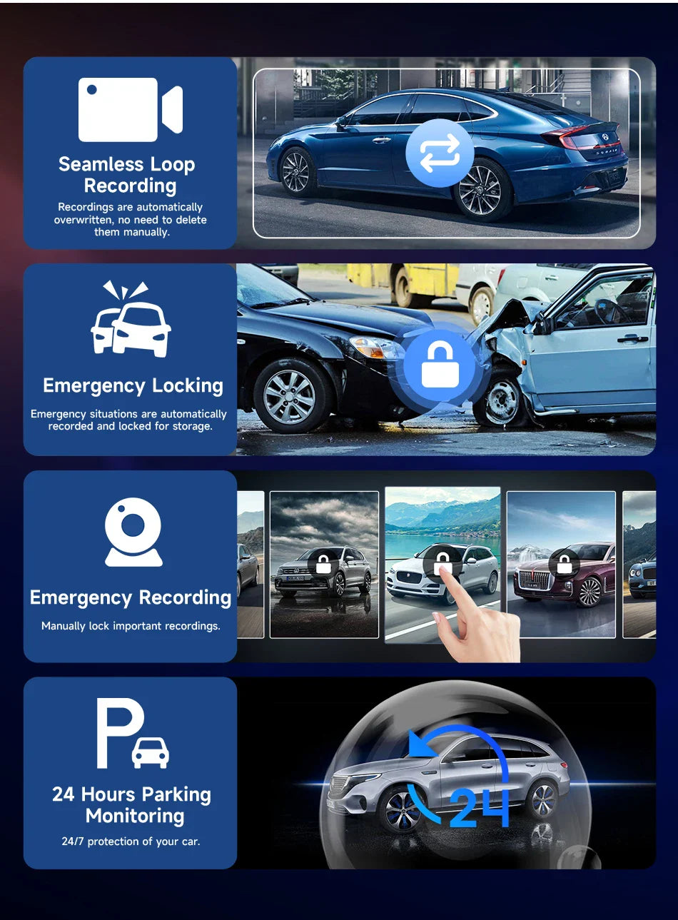 10/11.26" 4K Dash Cam — Dual-Lens Car DVR with Wireless CarPlay, Android Auto, GPS, WiFi, FM & AUX Video Recorder