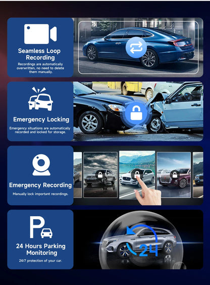 10/11.26" 4K Dash Cam — Dual-Lens Car DVR with Wireless CarPlay, Android Auto, GPS, WiFi, FM & AUX Video Recorder