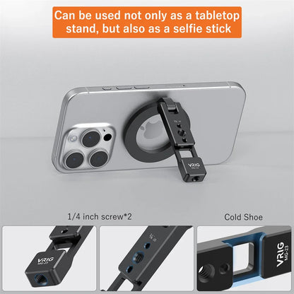 VRIG Magnetic Phone Holder Stand – MagSafe Cold Shoe Tripod Mount with 1/4” Screw for iPhone & Android, Desktop Vlog & Live Streaming