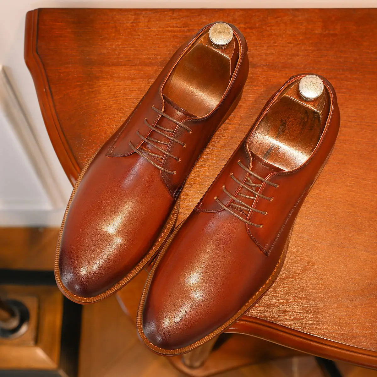 Men’s Full Grain Leather Derby Shoes - Minimalist Formal Business Lace-Up Dress Shoes