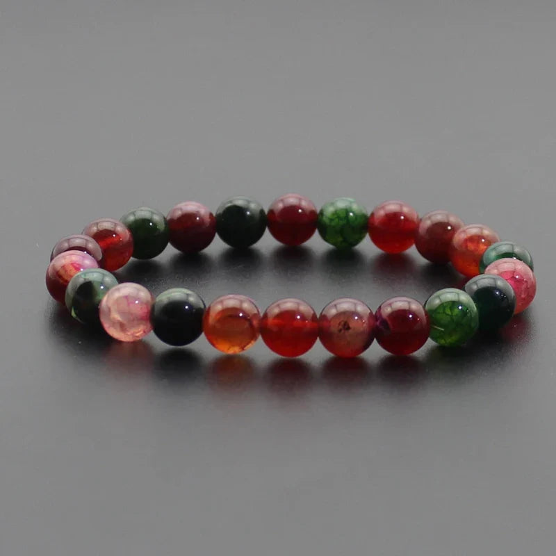 8mm Natural Stone Beaded Bracelet - Black Onyx Lava Tiger Eye Agate Quartz Chakra Yoga Energy Jewelry for Men & Women