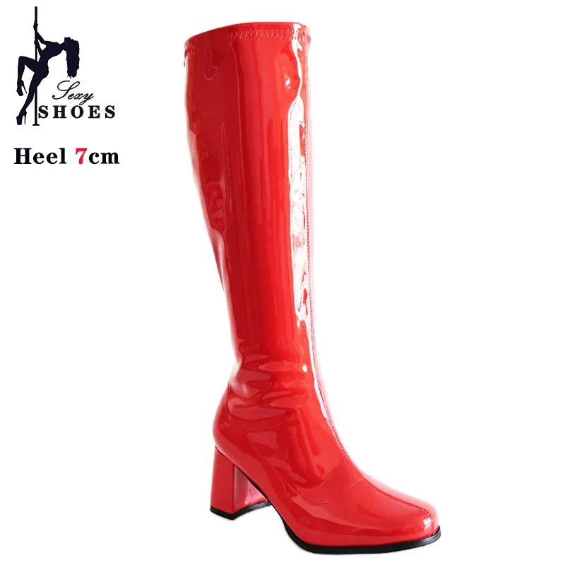 Women’s 7cm Retro Gogo Boots - Custom Color Knee-High Square Heel Party Boots with Zip