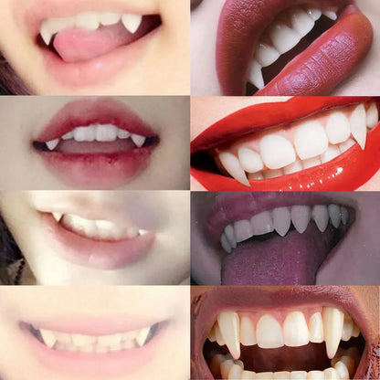 5 Pairs Halloween Vampire Fangs – Resin False Teeth Costume Props with Solid Glue for Cosplay, Party & DIY Decoration