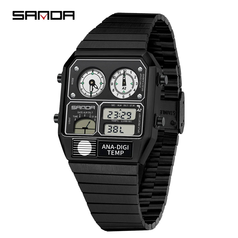 SANDA 3192 Men's LED Square Watch with Thermometer, Stopwatch & Chronograph – Multi-function Casual Timepiece for Youth   2/2