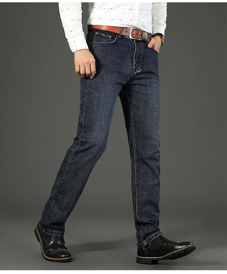 Men’s All-Match Brand Trousers – High-Quality Business Casual High Waist Denim Jeans for All Seasons