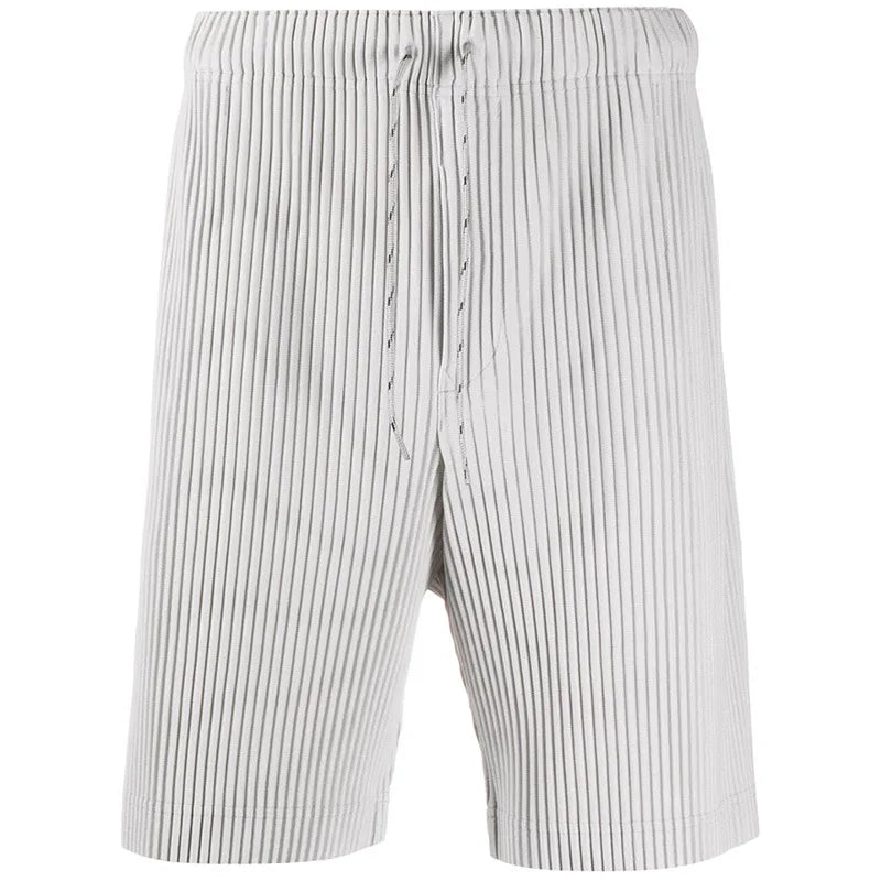 ISSEY 2026 Miyake Pleated Shorts - Men's Loose Draped Straight Leg Drawstring Cropped Pants