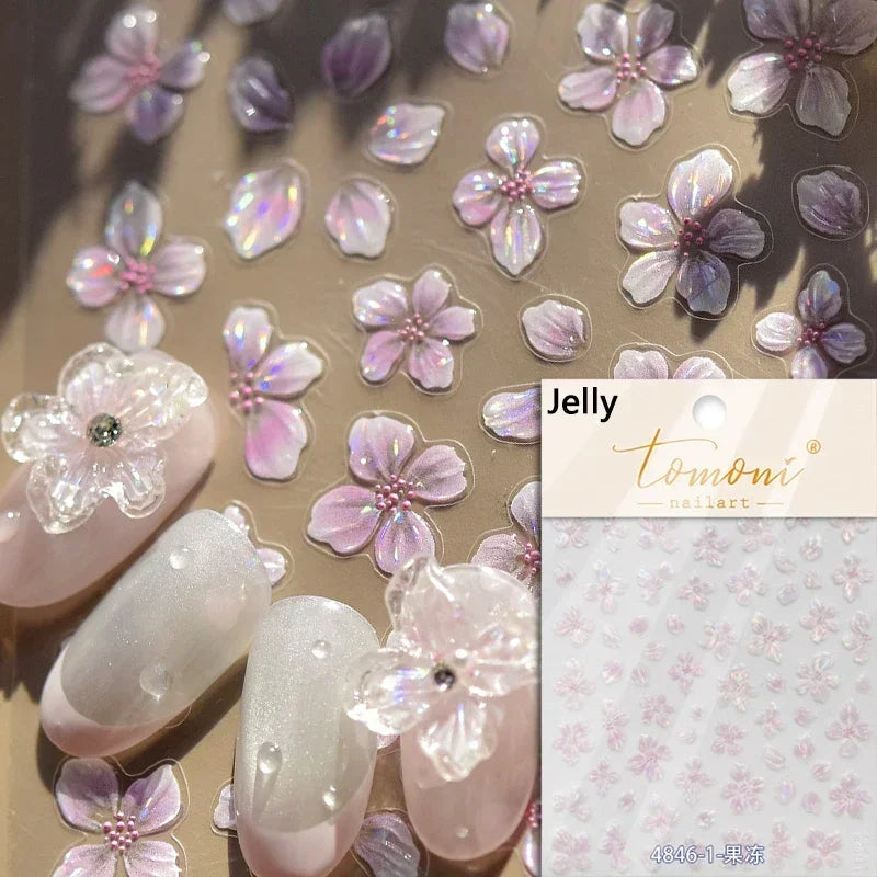 Floral Nail Art Stickers - White Rose Lily Daisy Peony Cherry Blossom & Magnolia Manicure Decals for DIY Nails
