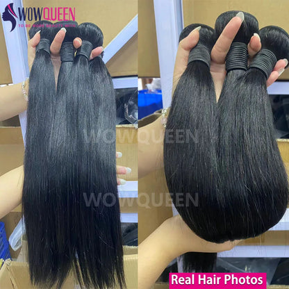 Straight Human Hair Bundles With Closure - Raw Brazilian Hair Extensions 2x6 4x4 13x4 Transparent Frontal Weave Set