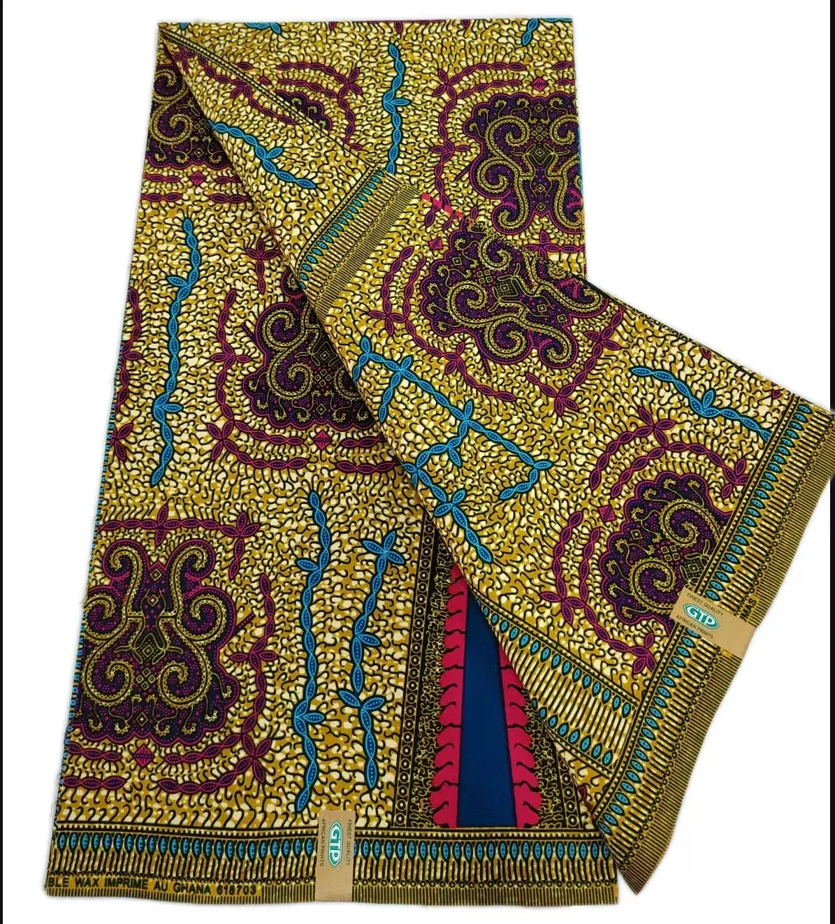 African Wax Print Fabric - High-Quality Cotton Ankara Gold Print Pagne for Wedding & Dress Sewing