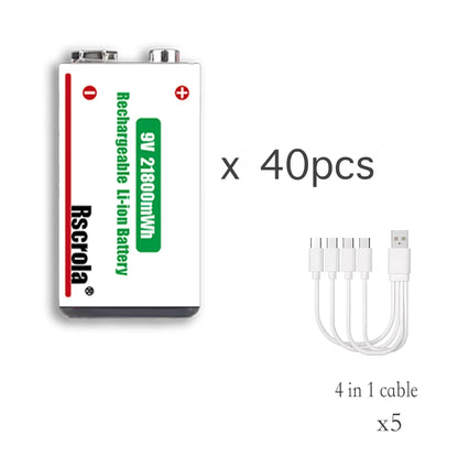 9V Lithium-Ion Rechargeable Battery 21800mWh – High-Capacity Power for Guitar, Microphone, Smoke Detector & Pedals with Cable