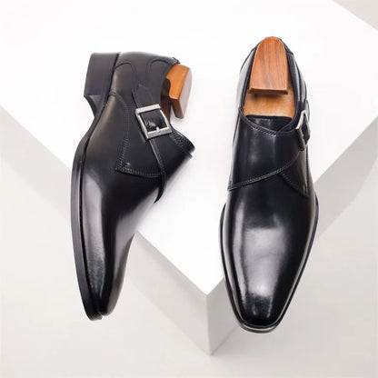 Men’s Genuine Leather Monk Strap Shoes - Single Buckle Classic Business & Wedding Dress Shoes
