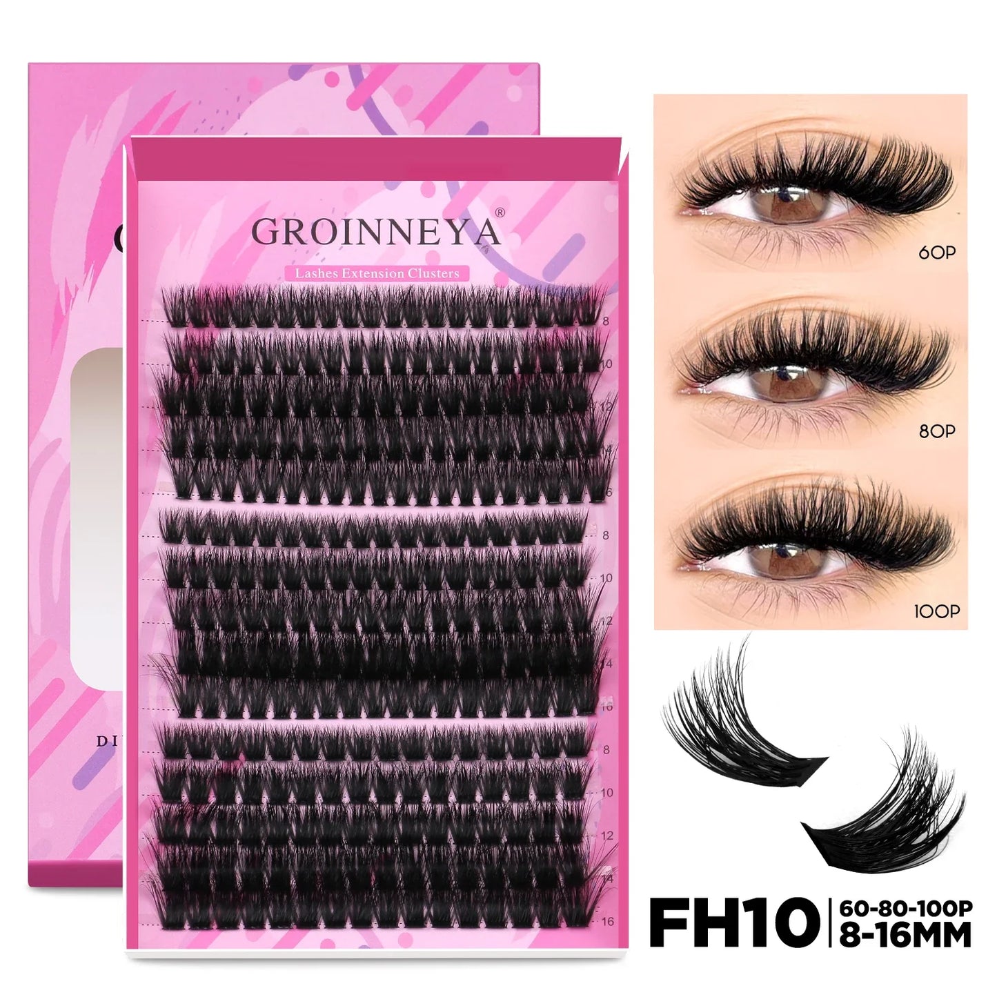 GROINNEYA DIY Lash Extension Kit – Individual & Cluster Lashes Full Set with Lash Bond and Seal for At-Home Use