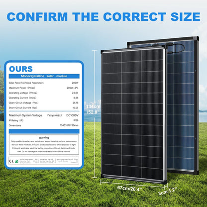 200W Bifacial N-Type Monocrystalline Solar Panel - High Efficiency Dual-Sided PV Module for RV, Boat, Cabin & Off-Grid Power Systems