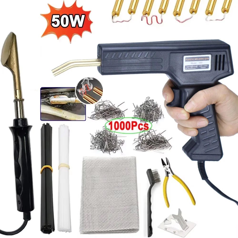 50W Plastic Welding Repair Kit - Hot Stapler & Bumper Soldering Gun for Car, PVC and Garage Repairs