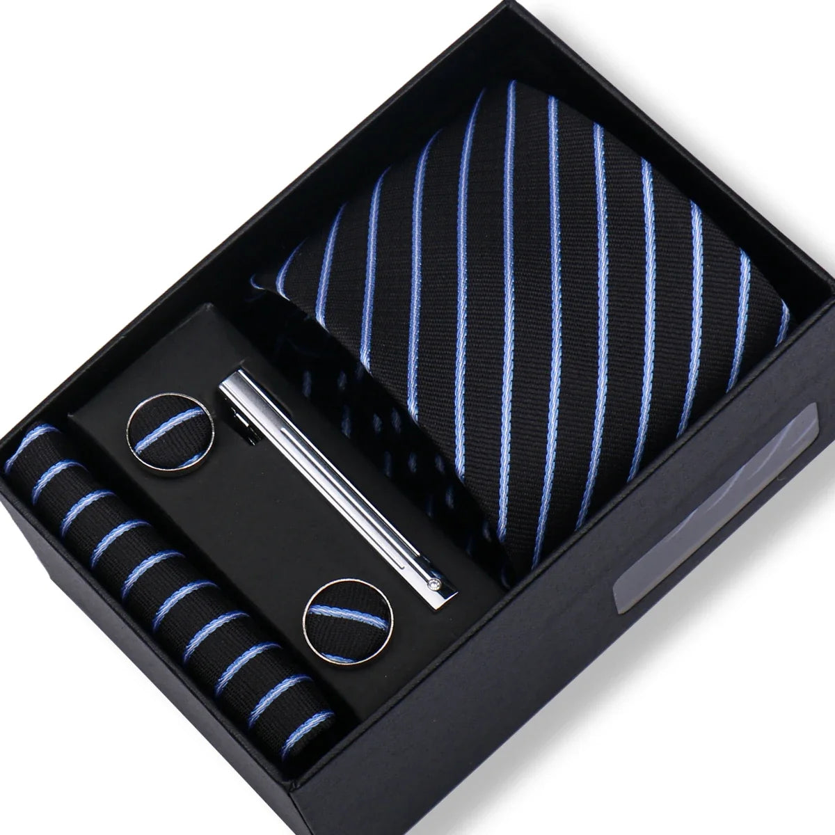 Men’s Green Tie Gift Box Set - Premium Business Necktie with Hanky, Cufflinks & Tie Clip for Wedding Formal Wear