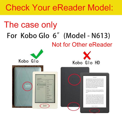 Kobo Glo 6 Inch E-Reader Cover - PU Leather Flip Case with Magnetic Adsorption Closure & Sleep Mode Support