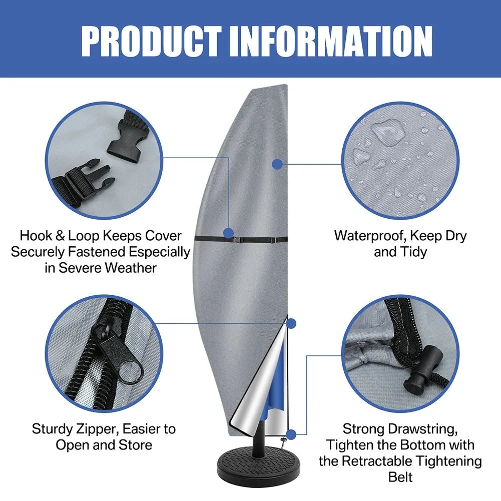 Waterproof Patio Umbrella Cover – Outdoor Banana & Straight Style Parasol Protector – Fits Cantilever Umbrellas Up to 12–14 Feet