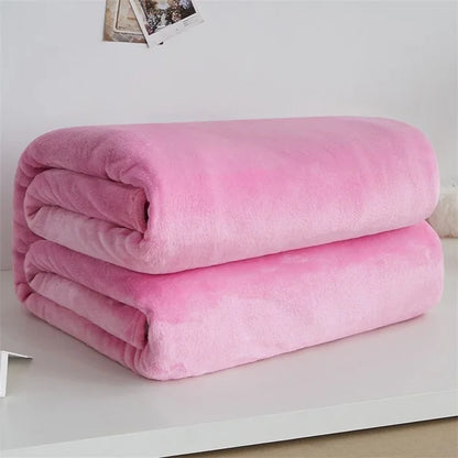 230GSM Coral Fleece Blanket – Soft Warm Flannel Bedspread & Sofa Cover in Blue & Pink