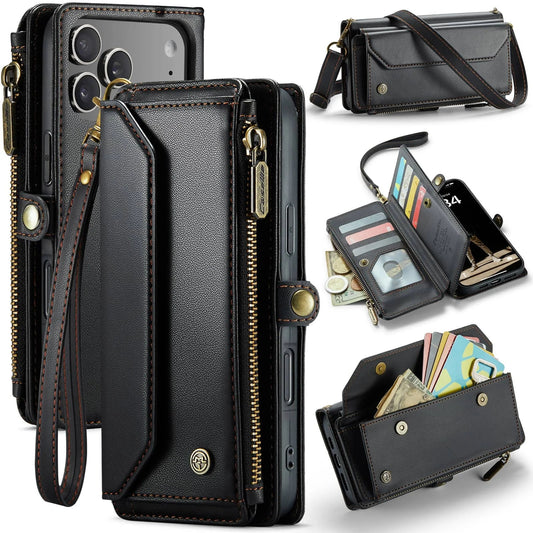 RFID Blocking Crossbody Wallet Case for iPhone 17 Pro Max & Air, PU Leather Card Holder with Strap